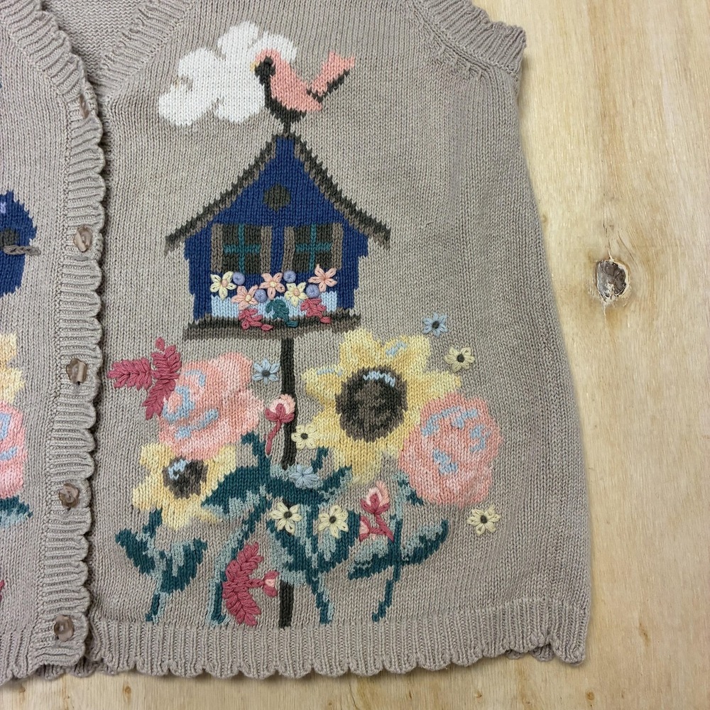 Vintage Northern Reflections Sweater Vest Womens XL Beige Birdhouse Floral Knit - Picture 2 of 6